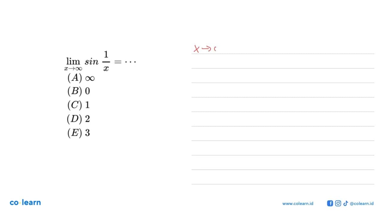 limit x mendekati tak hingga sin 1/x= ...