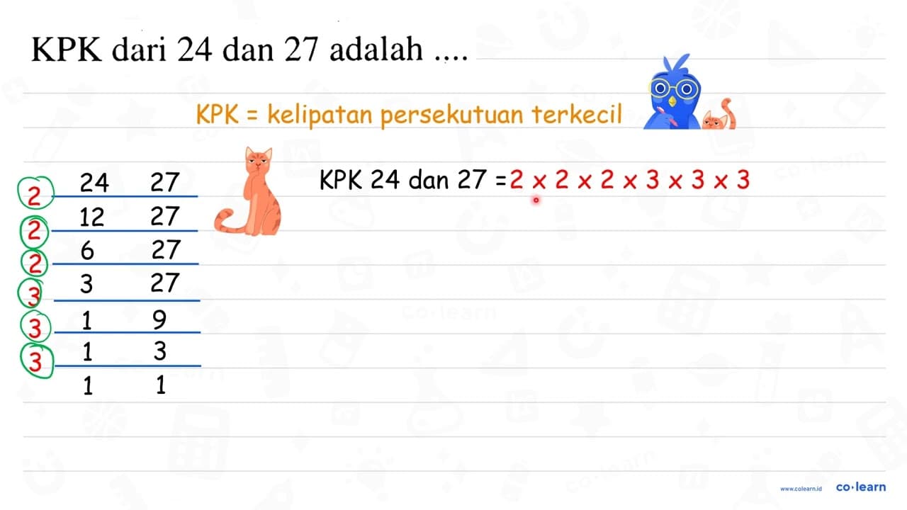 KPK dari 24 dan 27 adalah ....