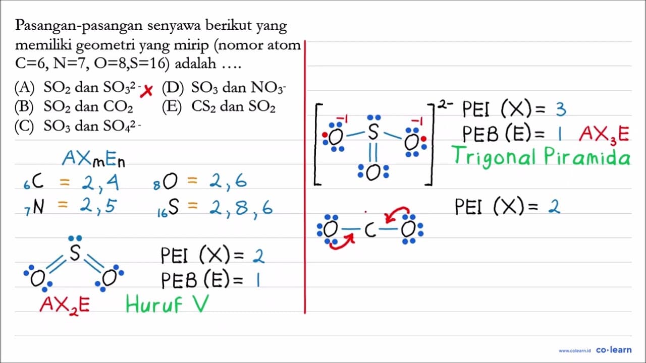 Pasangan-pasangan senyawa berikut yang memiliki geometri