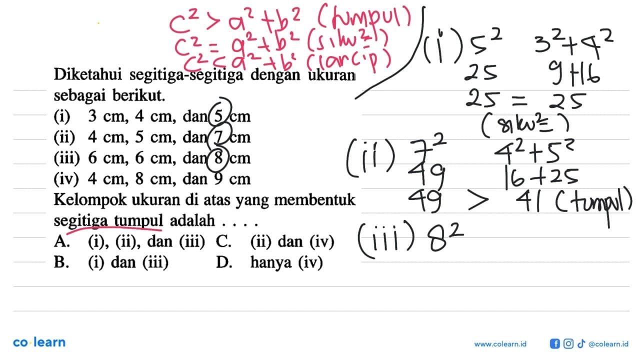 Diketahui segitiga-segitiga dengan ukuran sebagai