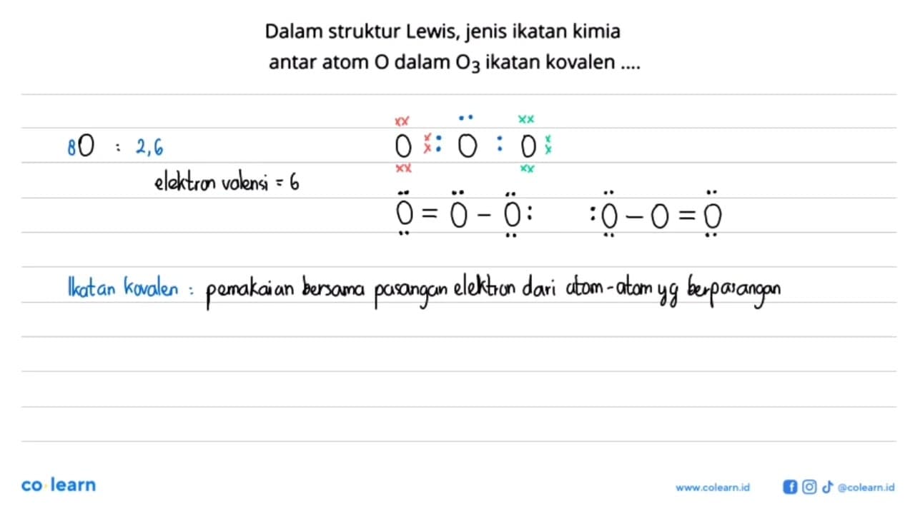 Dalam struktur Lewis, jenis ikatan kimia antar atom O dalam