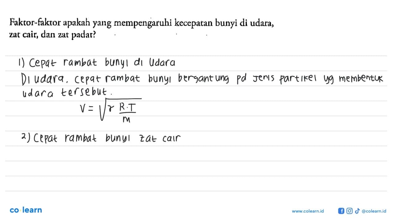 Faktor-faktor apakah yang mempengaruhi kecepatan bunyi di