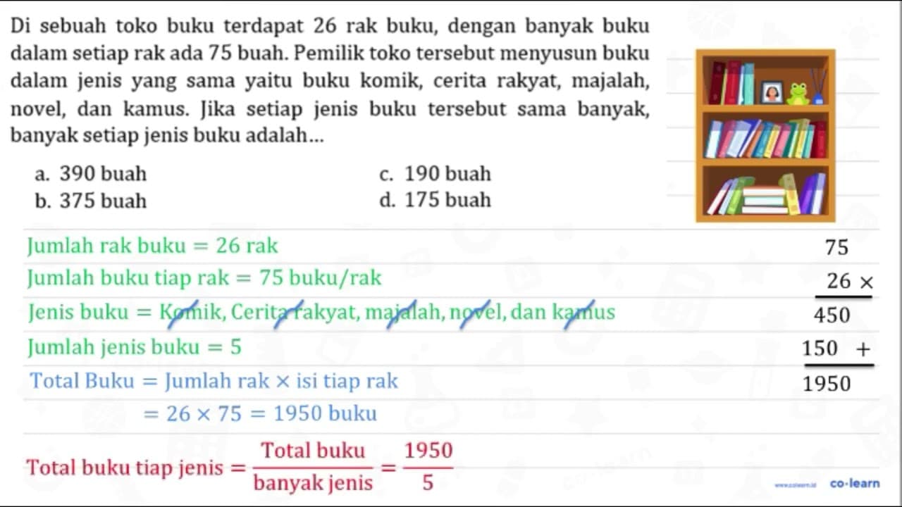 Di sebuah toko buku terdapat 26 rak buku, dengan banyak