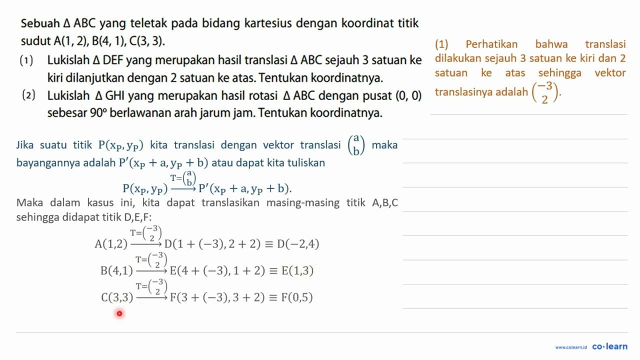 Sebuah segitiga ABC yang teletak pada bidang kartesius