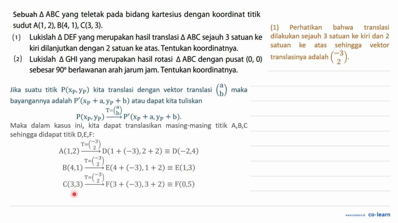 Sebuah segitiga ABC yang teletak pada bidang kartesius