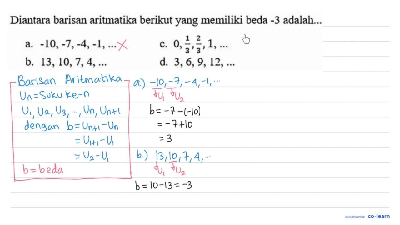 Diantara barisan aritmatika berikut yang memiliki beda -3