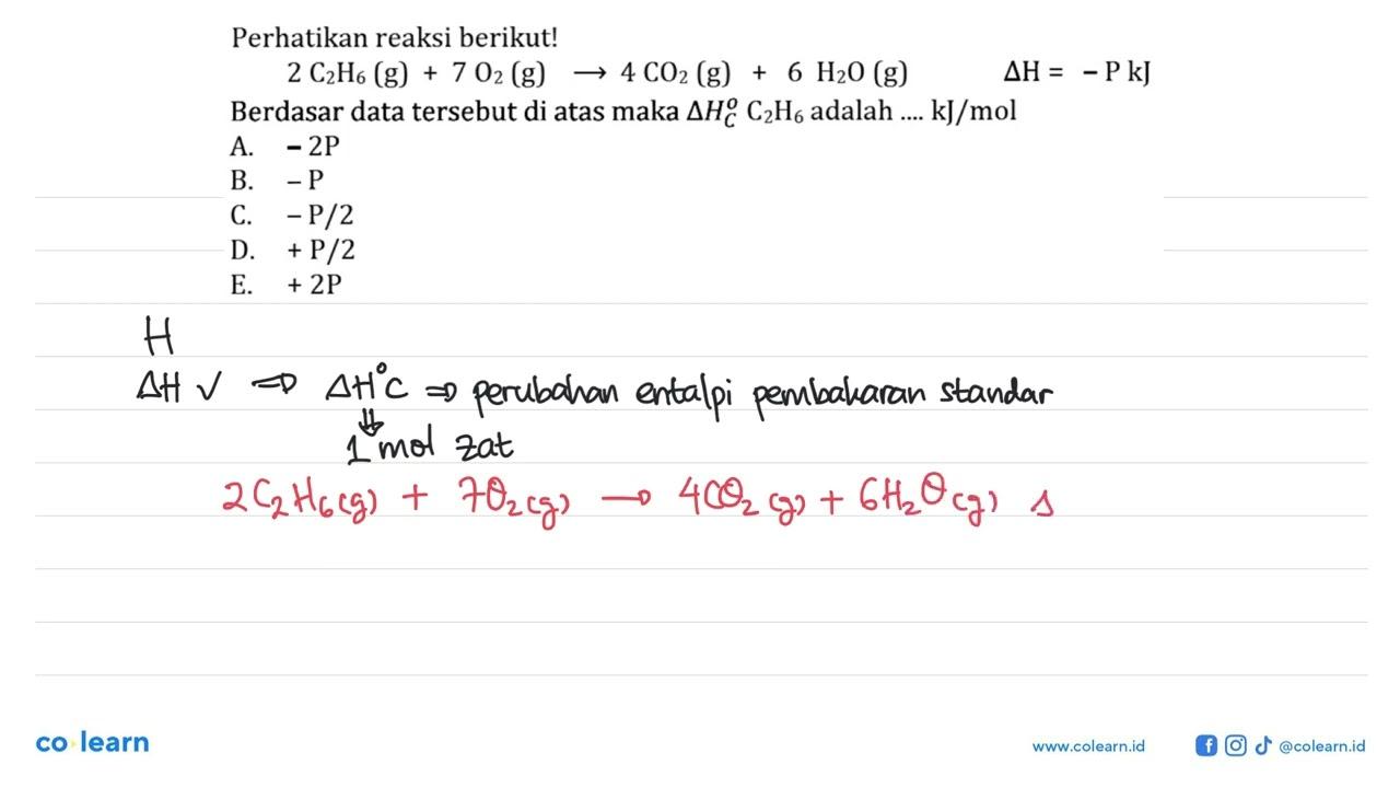 Perhatikan reaksi berikut! 2C2H6(g) + 7O2(g) -> 4CO2(g) +