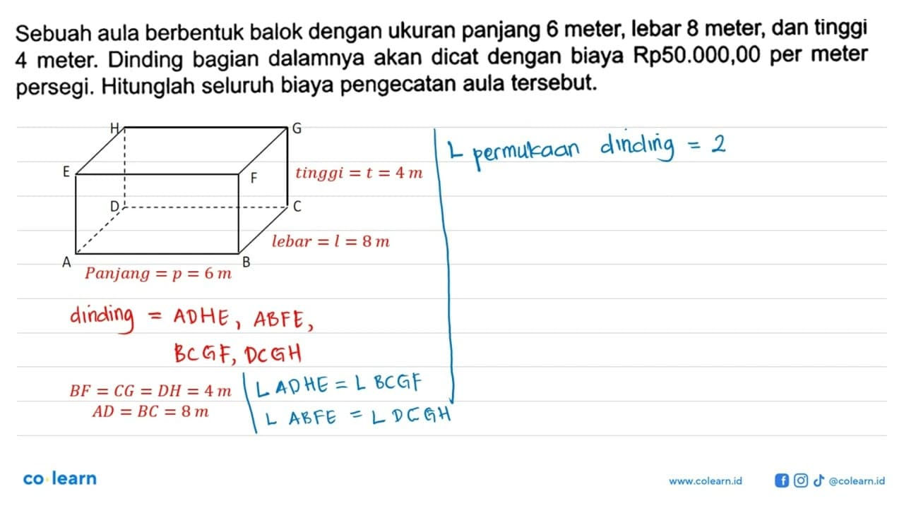 Sebuah aula berbentuk balok dengan ukuran panjang 6 meter,