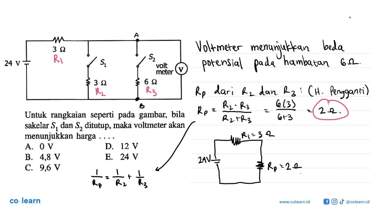 3 Ohm 24 V S1 S2 volt meter 3 Ohm 6 Ohm Untuk rangkaian