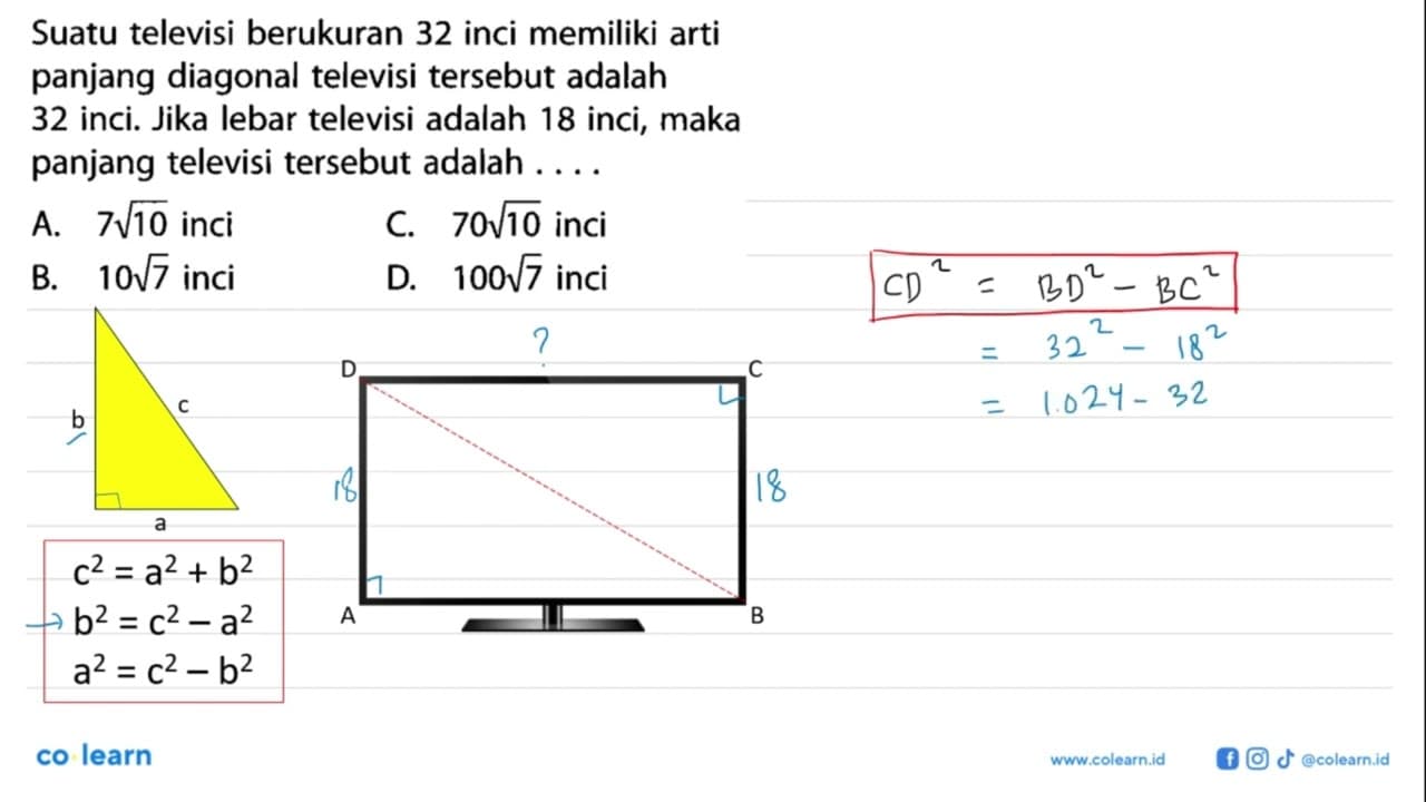 Suatu televisi berukuran 32 inci memiliki arti panjang