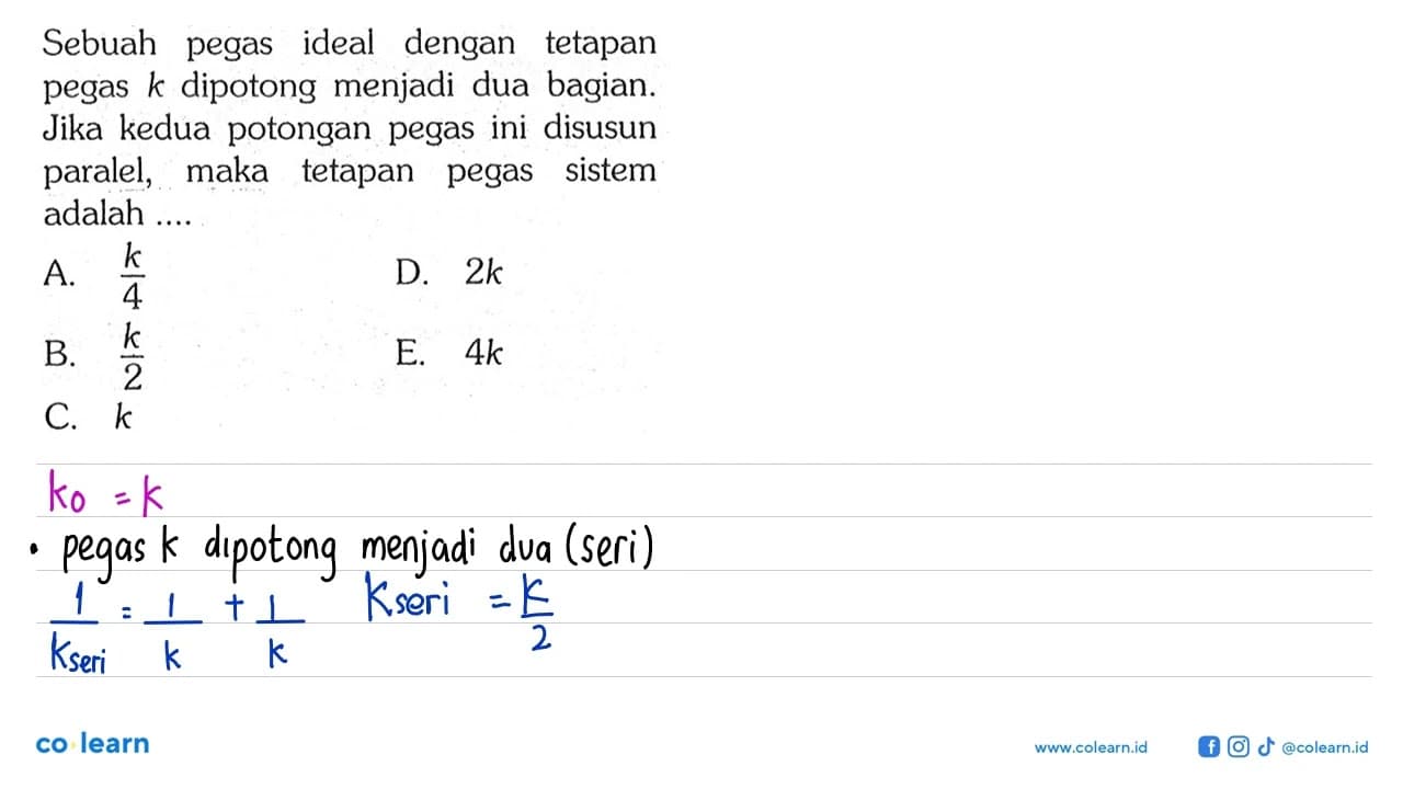 Sebuah pegas ideal dengan tetapan pegas k dipotong menjadi