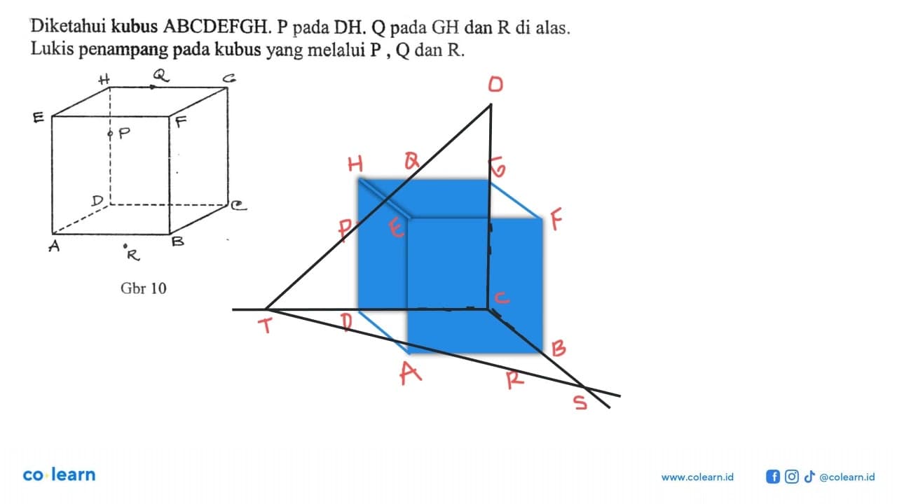 Diketahui kubus ABCDEFGH. P pada DH. Q pada GH dan R di