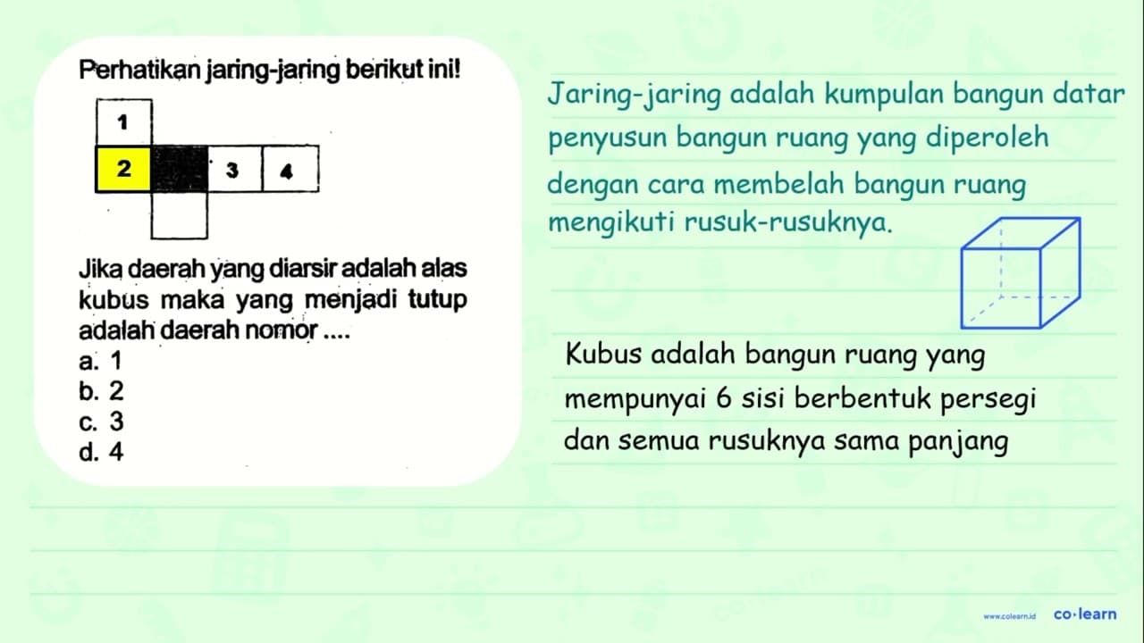 Perhatikan jaring-jaring berikut ini! Jika daerah yang