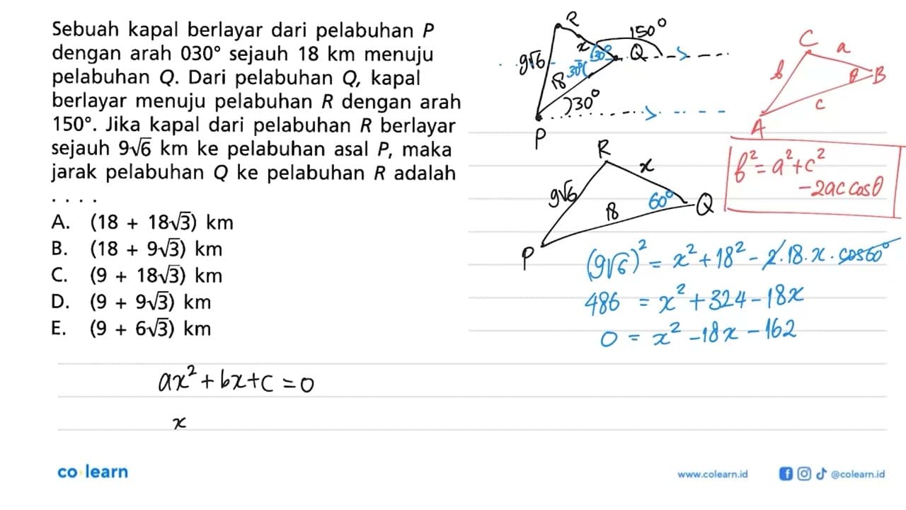 Sebuah kapal berlayar dari pelabuhan P dengan arah 030