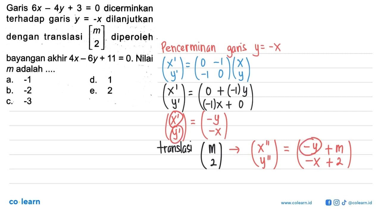 Garis 6x-4y+3=0 dicerminkanterhadap garis y=-x