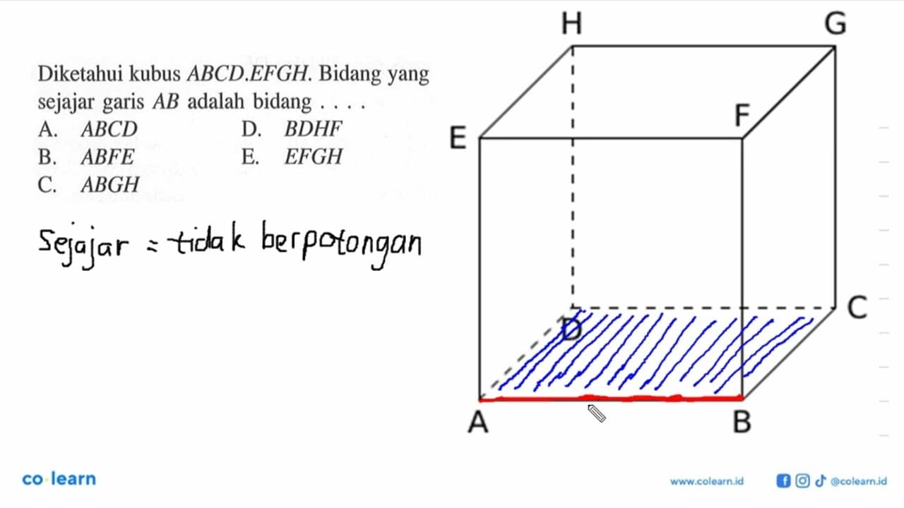Diketahui kubus ABCD EFGH. Bidang yang sejajar garis AB