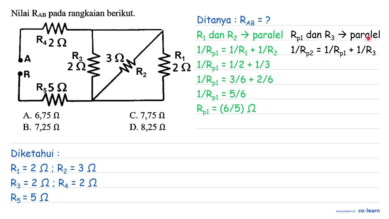 Nilai R_(AB) pada rangkaian berikut. 2 Ohm A 2 Ohm 3 Ohm 2