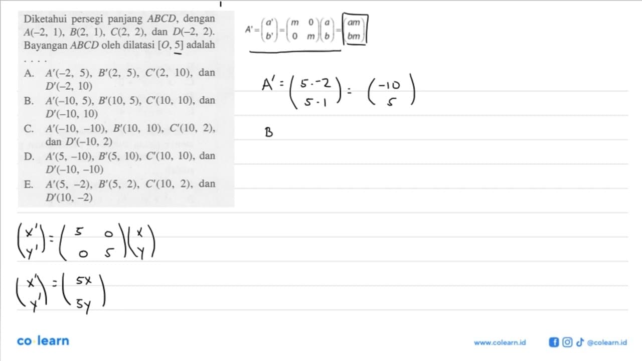 Diketahui persegi panjang ABCD, dengan A(-2, 1), B(2, 1),