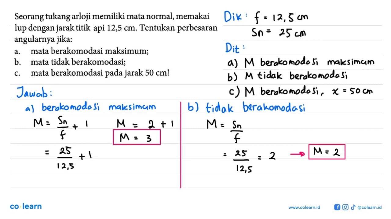 Seorang tukang arloji memiliki mata normal, memakai lup