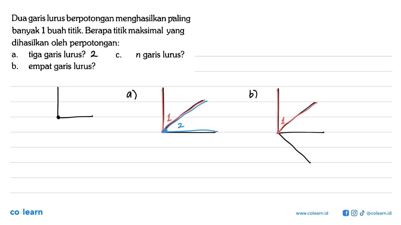 Dua garis lurus berpotongan menghasilkan paling banyak 1