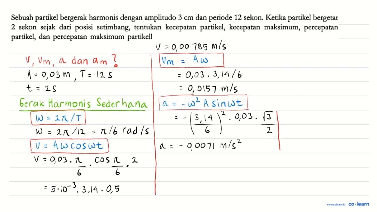 Sebuah partikel bergerak harmonis dengan amplitudo 3 cm dan