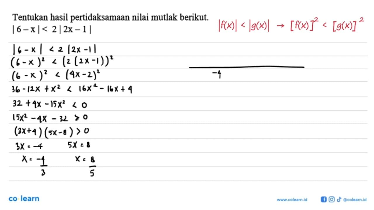 Tentukan hasil pertidaksamaan nilai mutlak berikut.