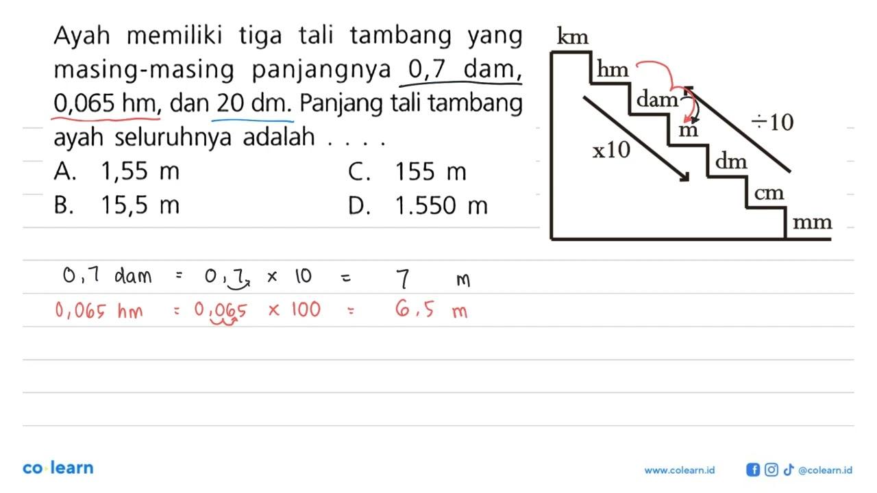 Ayah memiliki tiga tali tambang yang masing-masing