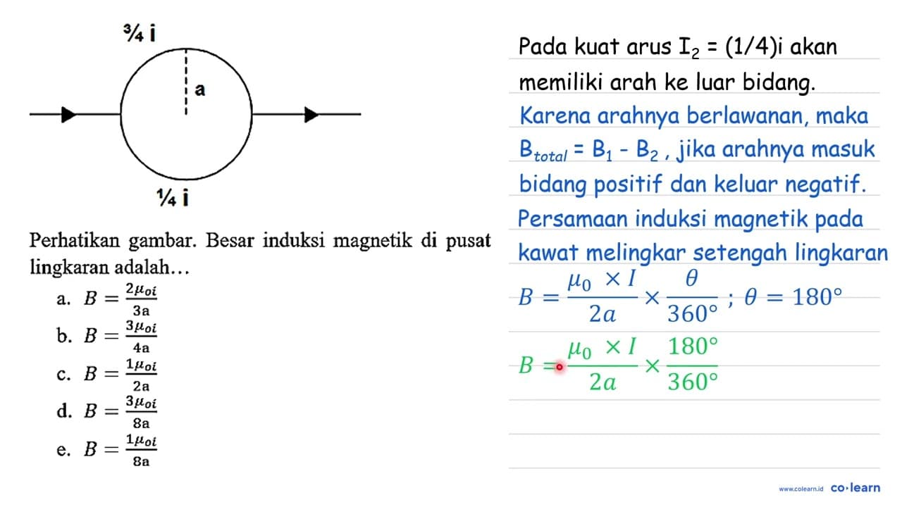 Perhatikan gambar. Besar induksi magnetik di pusat