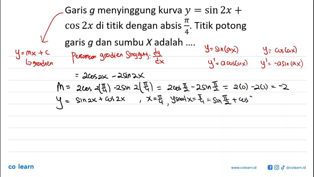 Garis g menyinggung kurva y = sin 2x + cos 2x di titik