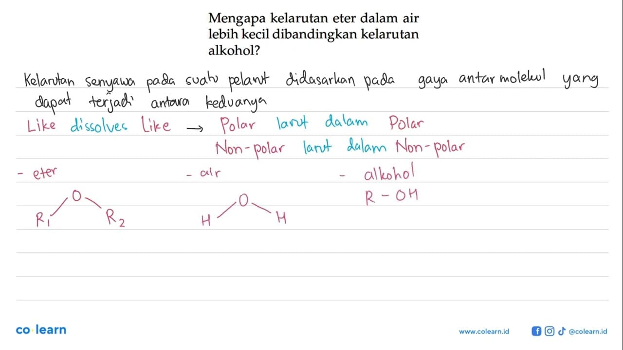 Mengapa kelarutan eter dalam air lebih kecil dibandingkan