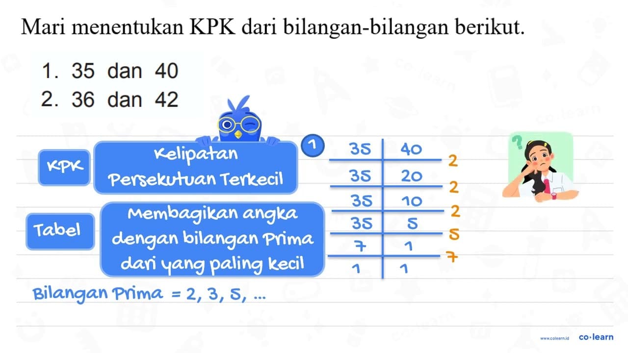 Mari menentukan KPK dari bilangan-bilangan berikut. 1. 35