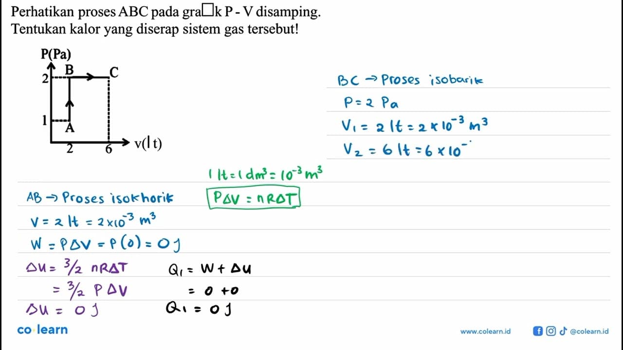 Perhatikan proses ABC pada grafik k P - V disamping.