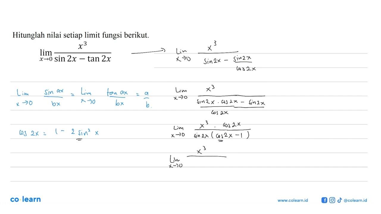 Hitunglah nilai setiap limit fungsi berikut. lim x->0