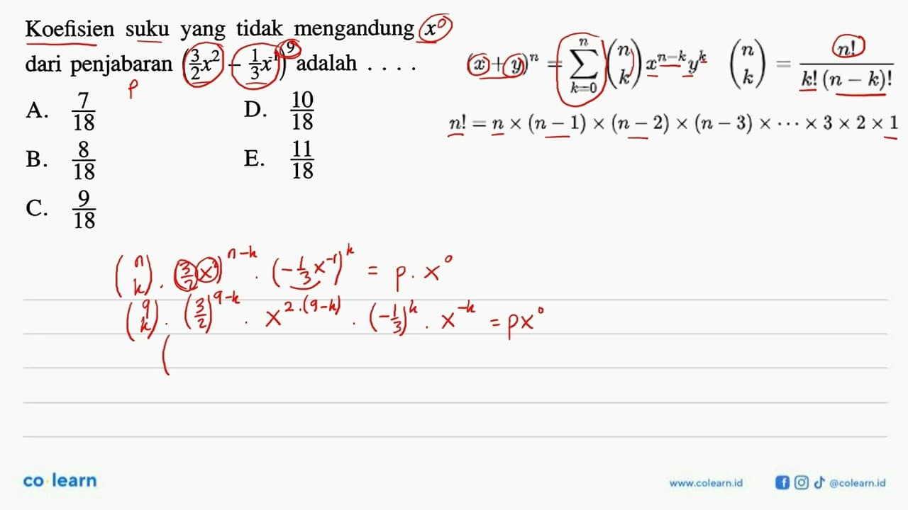 Koefisien suku yang tidak mengandung x dari penjabaran