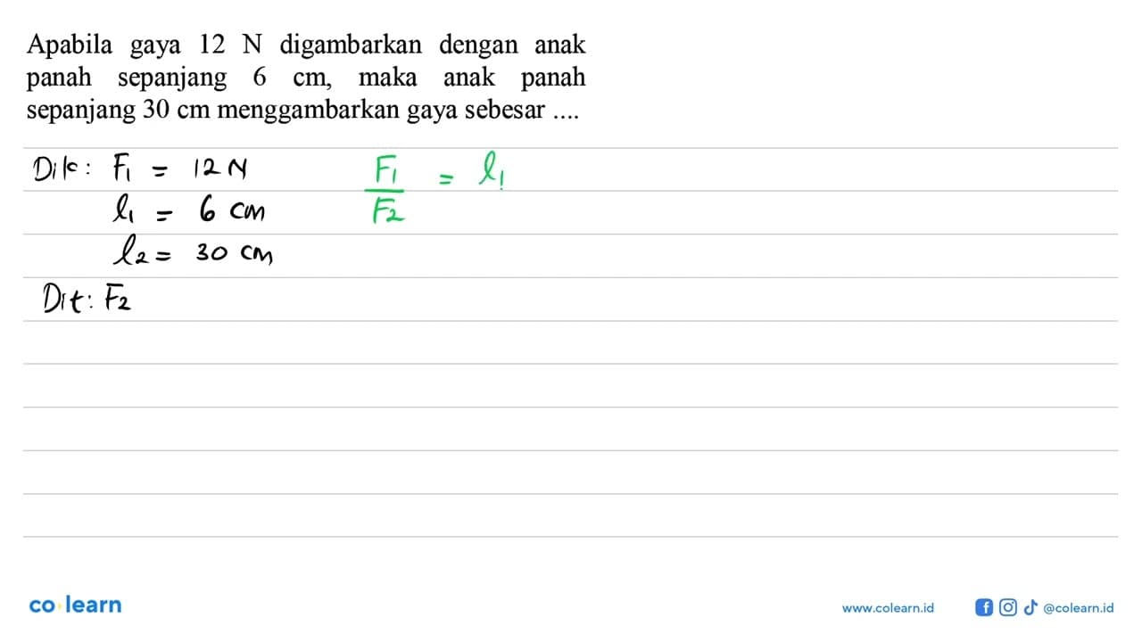 Apabila gaya 12 N digambarkan dengan anak panah sepanjang 6