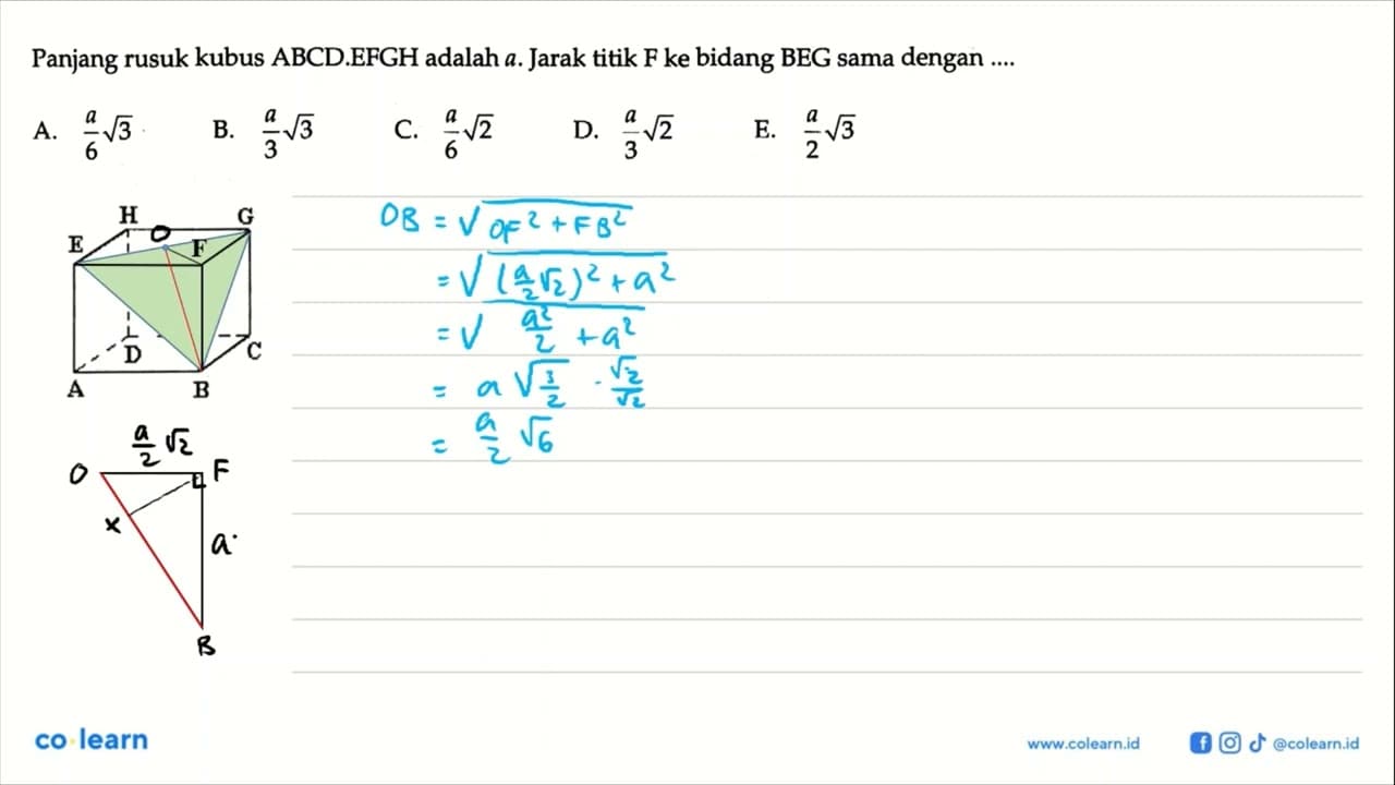 Panjang rusuk kubus ABCD.EFGH adalah a. Jarak titik F ke