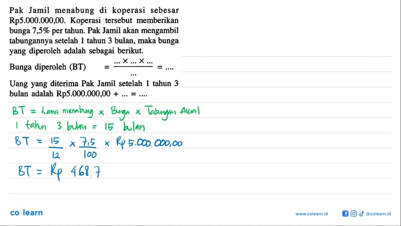 Pak Jamil menabung di koperasi sebesar Rp5.000.000,00.