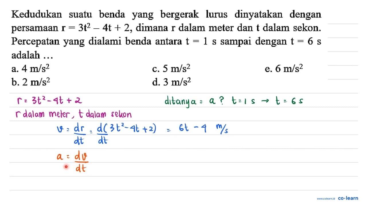 Kedudukan suatu benda yang bergerak lurus dinyatakan dengan