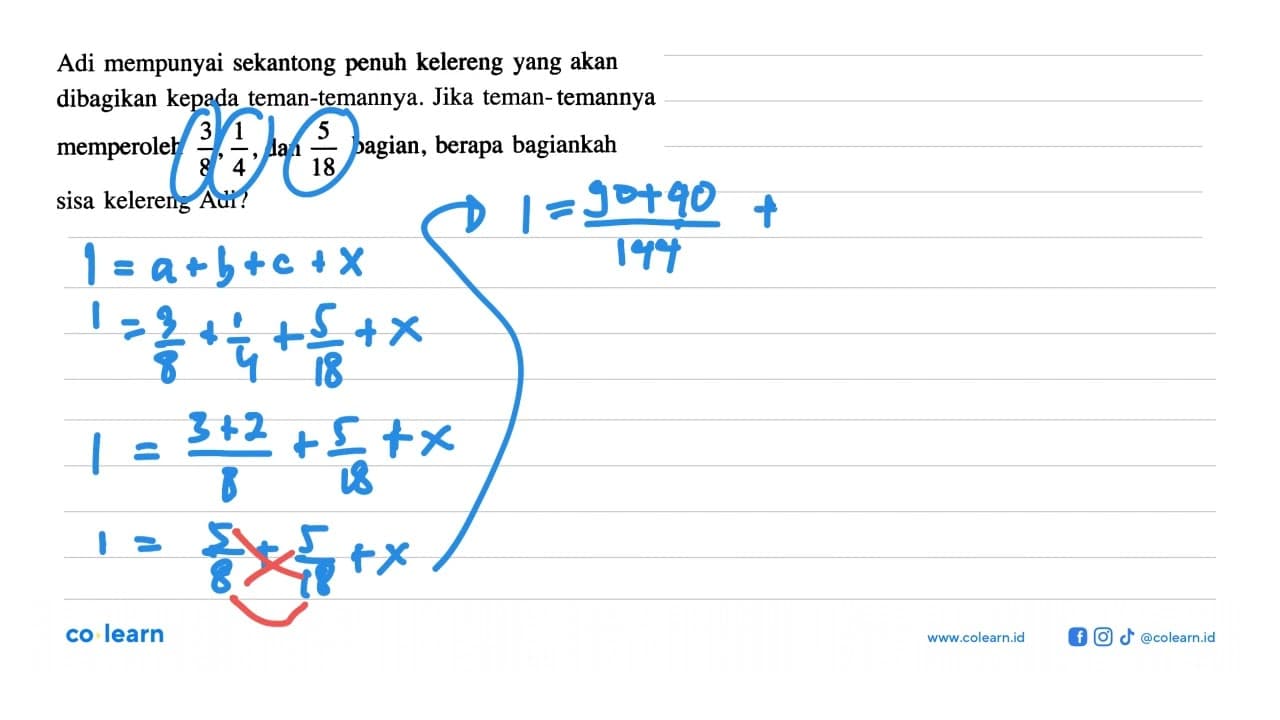 Adi mempunyai sekantong penuh kelereng yang akan dibagikan