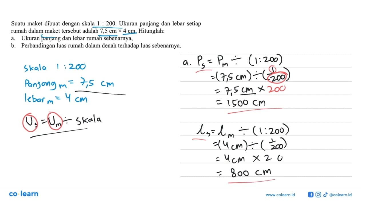 Suatu maket dibuat dengan skala 1: 200. Ukuran panjang dan