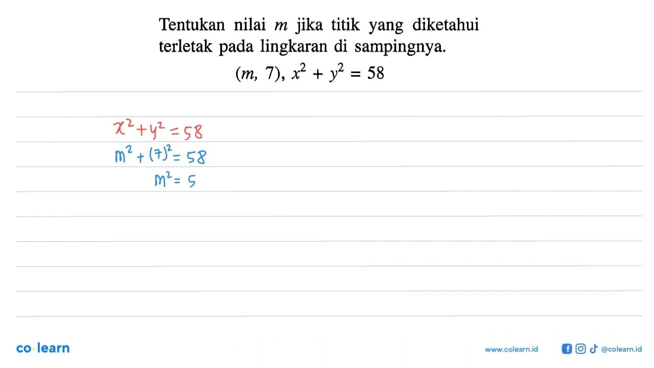 Tentukan nilai m jika titik yang diketahui terletak pada