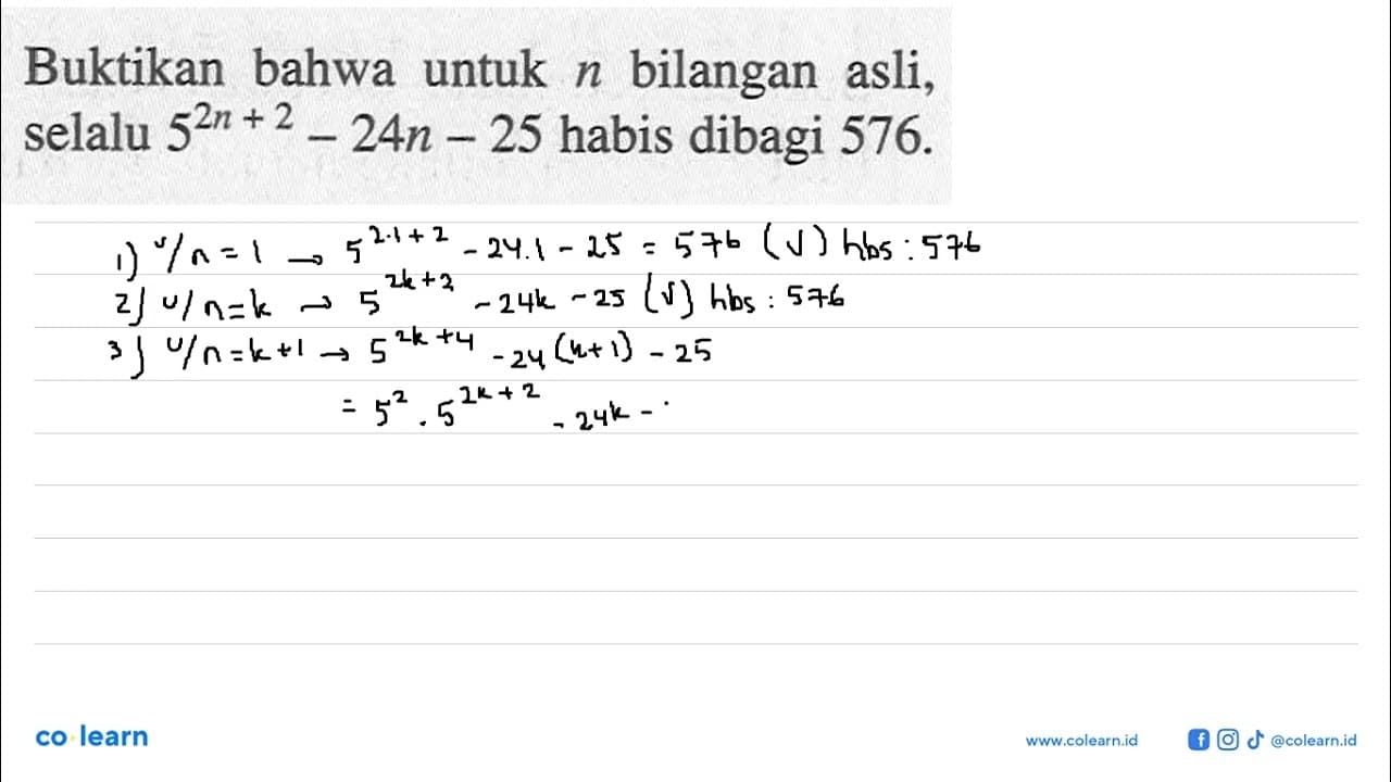 Buktikan bahwa untuk bilangan n asli, selalu