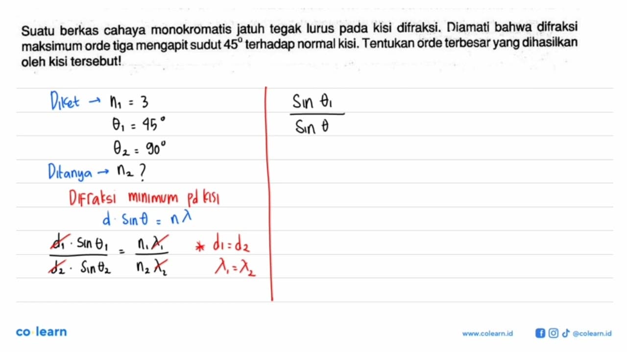 Suatu berkas cahaya monokromatis jatuh tegak lurus pada