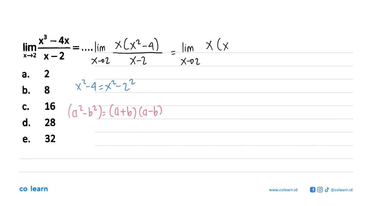 lim x->2 (x^3-4x)/(x-2)=...