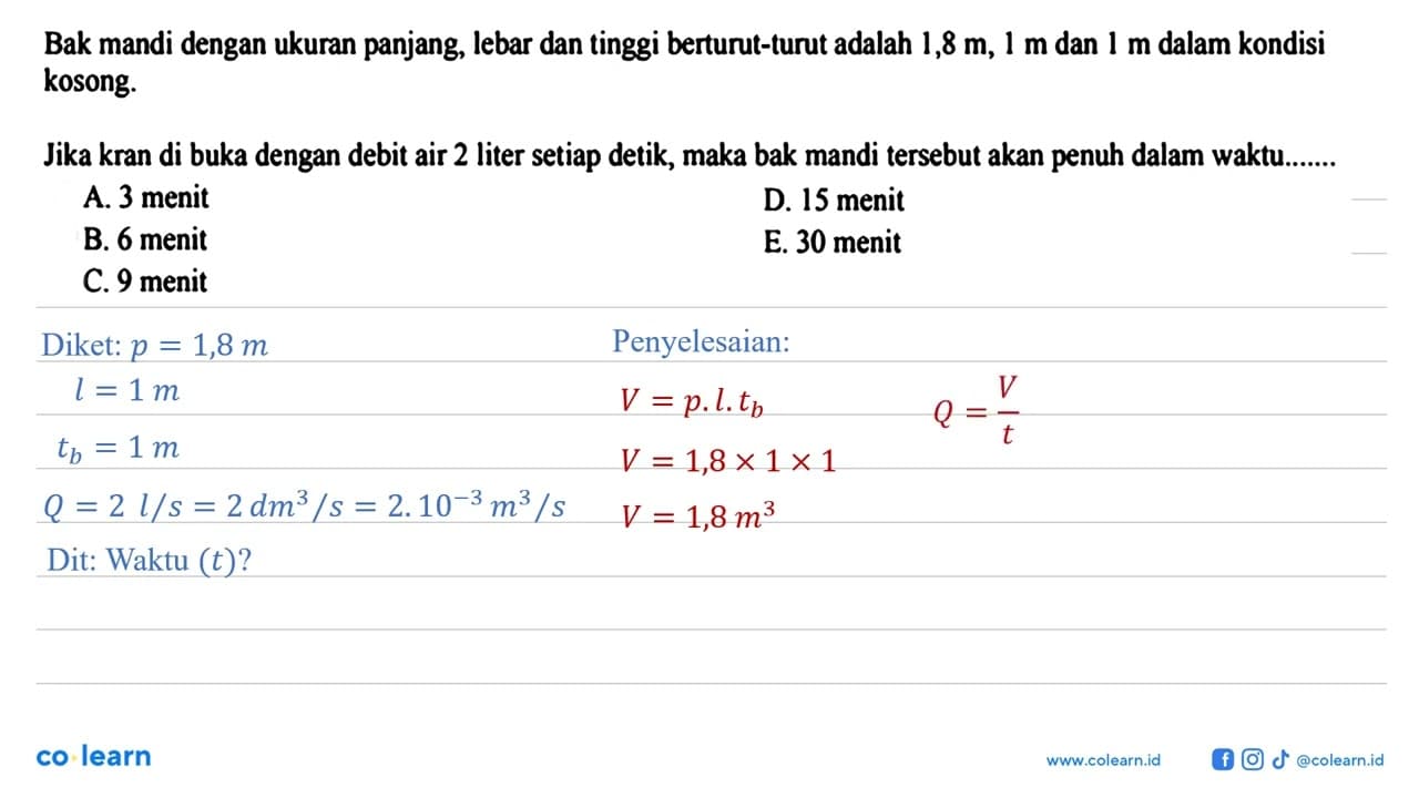 Bak mandi dengan ukuran panjang, lebar dan tinggi