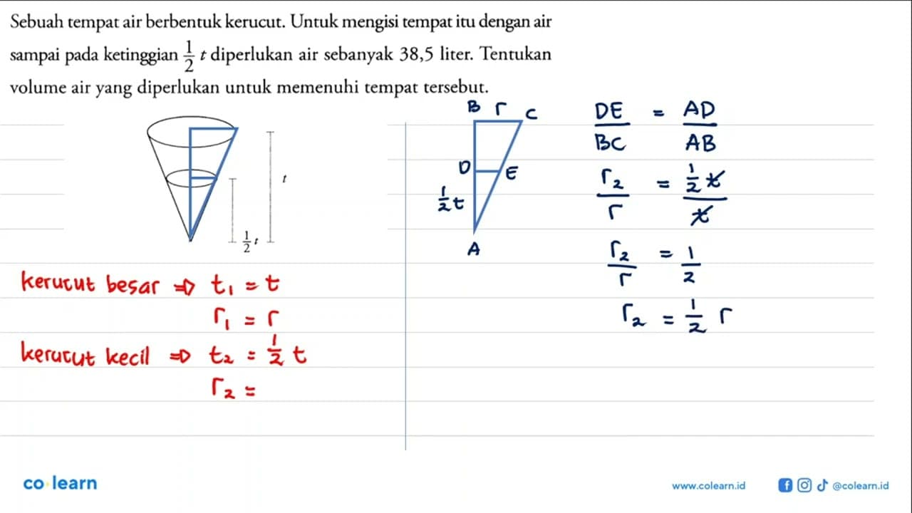 Sebuah tempat air berbentuk kerucut. Untuk mengisi tempat