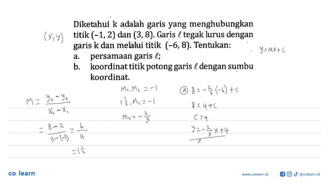 Diketahui k adalah garis yang menghubungkan titik (-1,2)