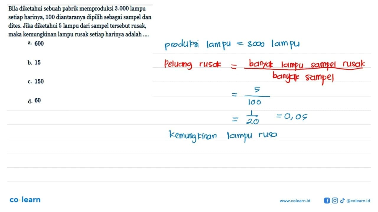 Bila diketahui sebuah pabrik memproduksi 3.000 lampu setiap