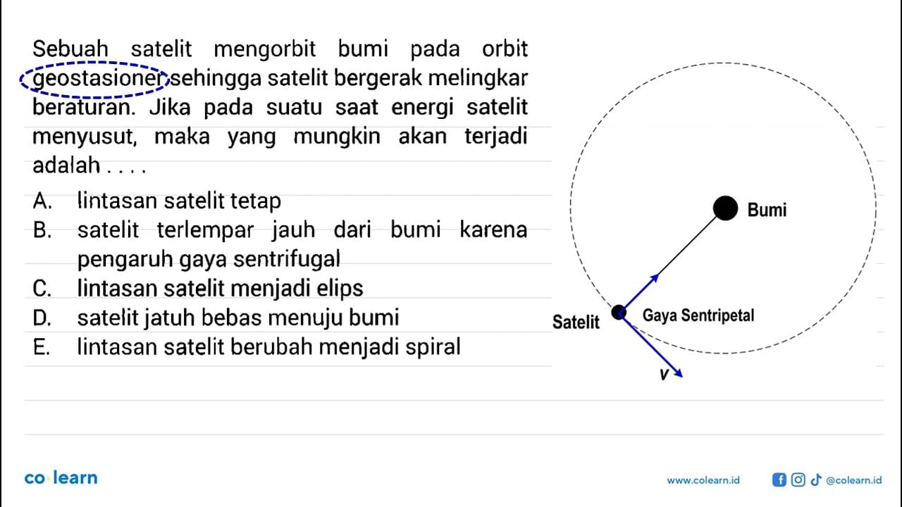 Sebuah satelit mengorbit bumi pada orbit geostasioner