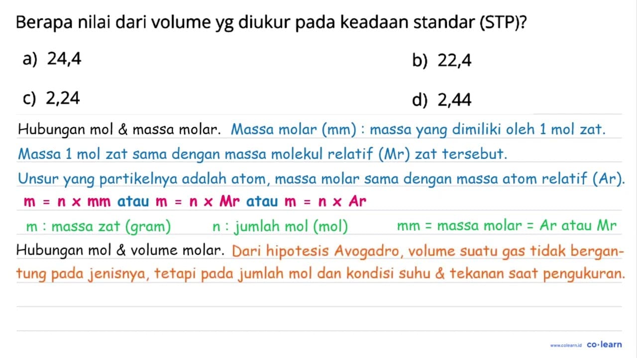 Berapa nilai dari volume yg diukur pada keadaan standar